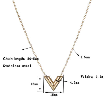 Diamon New Trendy Simple Letter V Necklace Stainless Steel Pendant for Women's Neck Chain Vintage Jewelry Gift Friendship