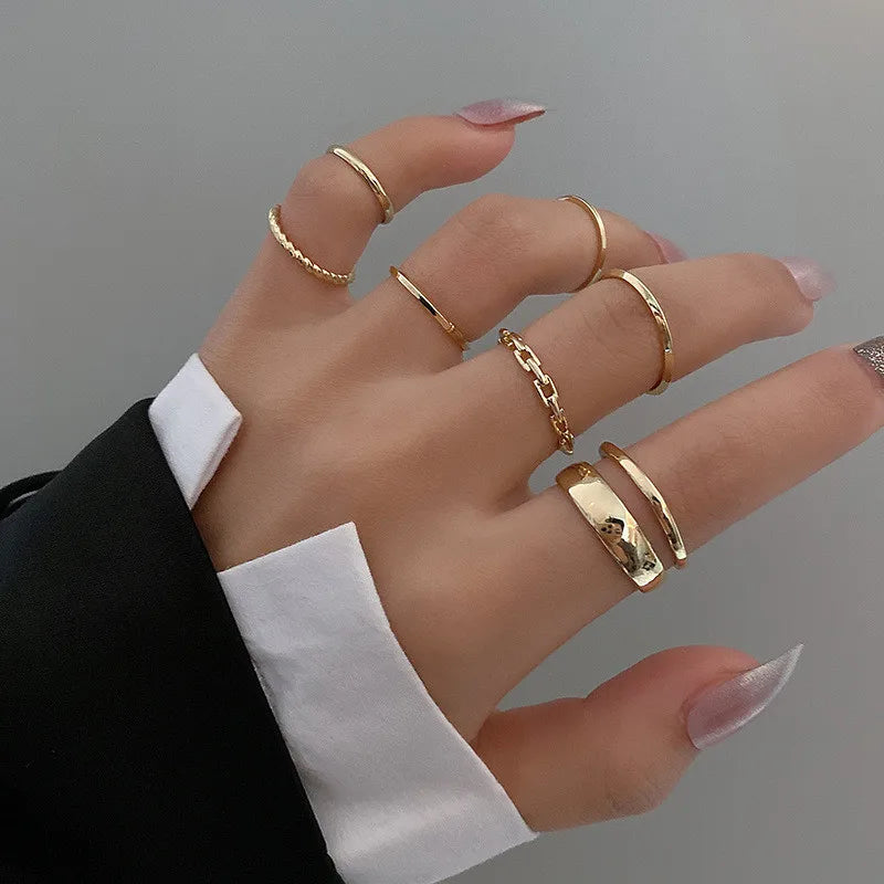 Gold Color Metal Rings Set for Women, Hollow Round Opening Finger Ring for Girl, Lady Party Wedding Jewelry Gifts, Hot Selling