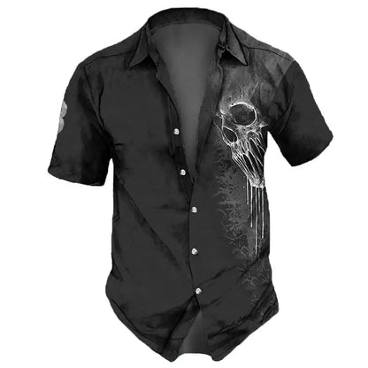 2023 Skull Men's Shirts Lapel Streetwear Vintage Shirt For Men Street Hip Hop Short Sleeve Top Party Summer Men Hawaiian Shirts