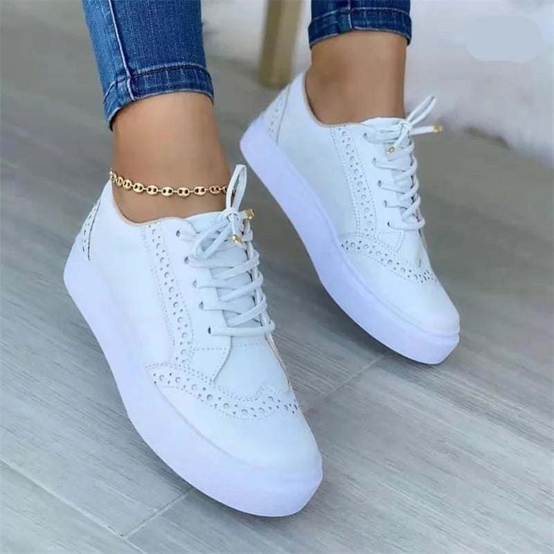 2023 New Women's Low-top Vulcanized Shoes Round Toe Casual Shoes Flat Shoes Lace-up Walking Shoes Women Versatile Comfortable