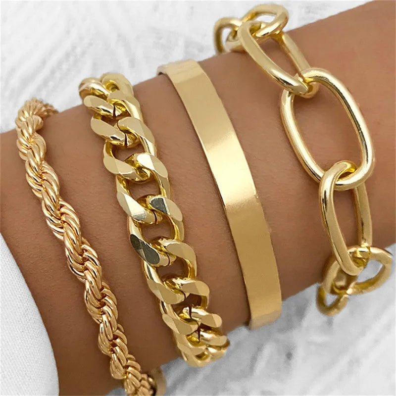 HNSP 4-piece Stainless Steel Bracelet Set For Women Jewelry Female Hand Chain Accessories