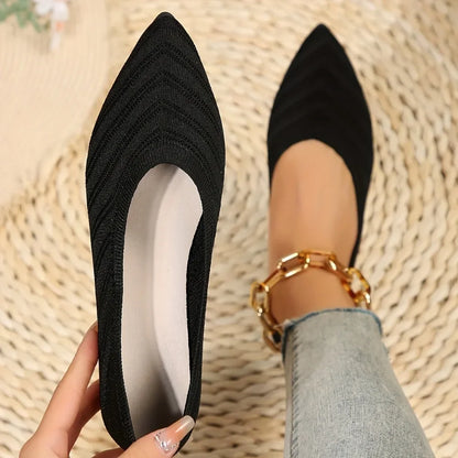 Women's Pointed Toe Flat Shoes Solid Color Knitted Slip on Shoes Casual Breathable Ballet Flats Women Flat Shoes Loafers Women