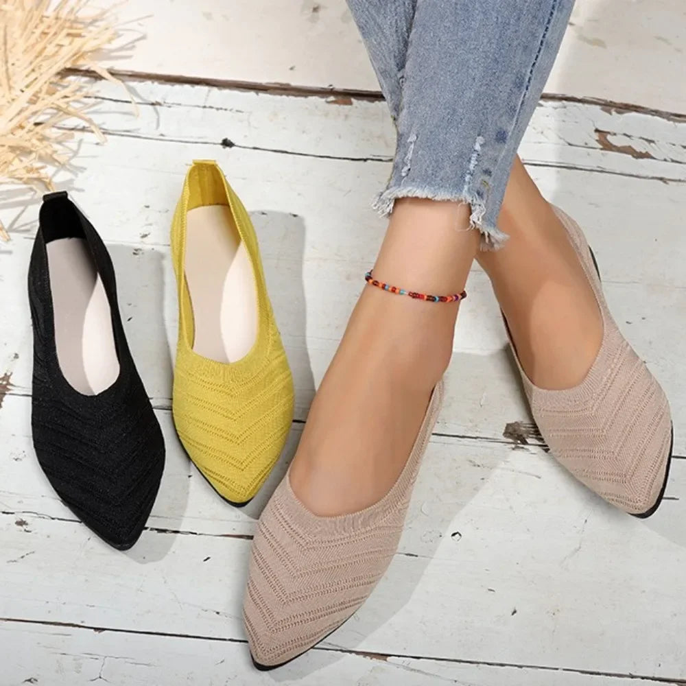 Women's Pointed Toe Flat Shoes Solid Color Knitted Slip on Shoes Casual Breathable Ballet Flats Women Flat Shoes Loafers Women