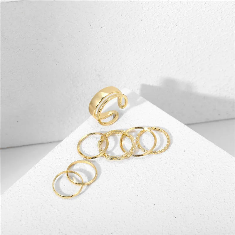 Gold Color Metal Rings Set for Women, Hollow Round Opening Finger Ring for Girl, Lady Party Wedding Jewelry Gifts, Hot Selling