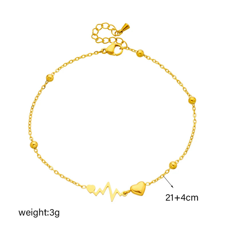 DIEYURO 316L Stainless Steel Heart Electrocardiogram Anklets For Women Girl New Trend Leg Chain Non-fading Jewelry Gift Party