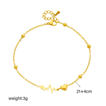 DIEYURO 316L Stainless Steel Heart Electrocardiogram Anklets For Women Girl New Trend Leg Chain Non-fading Jewelry Gift Party