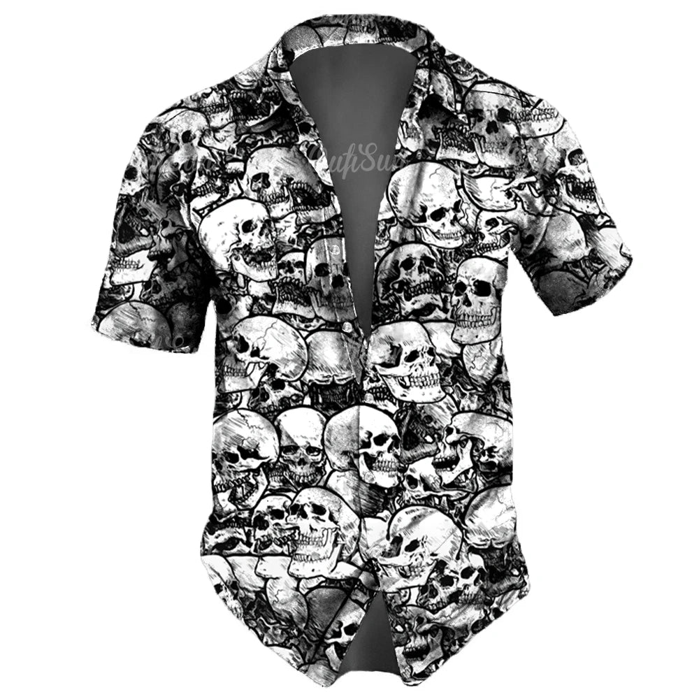 2023 Skull Men's Shirts Lapel Streetwear Vintage Shirt For Men Street Hip Hop Short Sleeve Top Party Summer Men Hawaiian Shirts