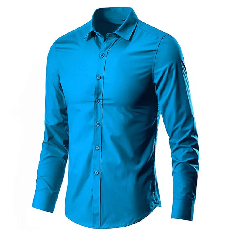 Social men's shirt Long sleeve non-ironing Business is decorated professional office casual easy to care solid color shirt