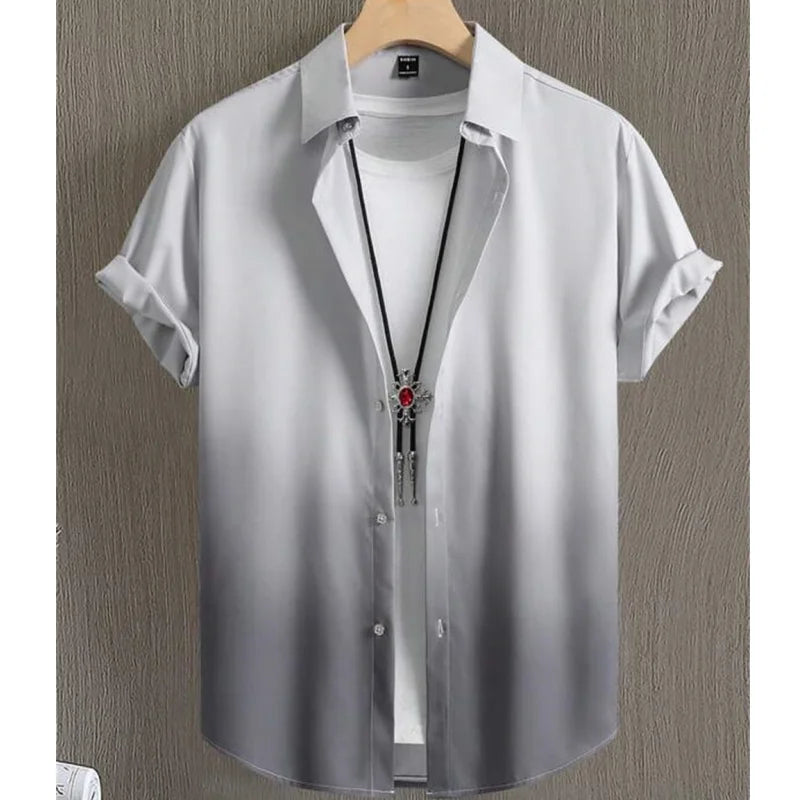 Men's Shirt Simple Gradient Shirts Print Casual Loose Short Sleeve Shirts Oversized Men Clothing Tops Outdoor Streetwears Summer