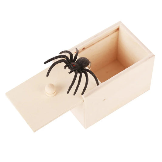 Spider Wooden Gadgets Novelty Wooden Prank Spider Scare Box Harmless Trick Play Joke Gag Toy Halloween Holiday Scary Horror Toys