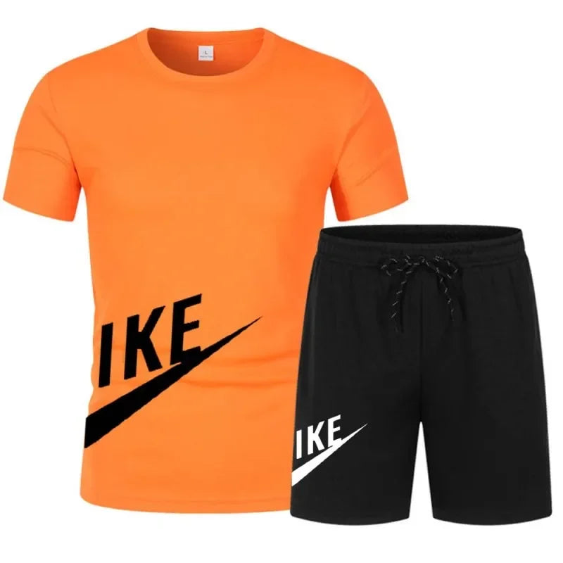 2024 Summer New Men's Sports Wear Fitness Set Running Casual T-shirt+Shorts Breathable Slow Running Sports Wear Men's Mesh Short