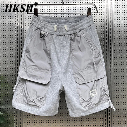 HKSH Spring Summer New Men's Tide Shorts Pacthwork Loose Korean Pockets Sports Cool Capris Basketball Knee Length Pants HK0822