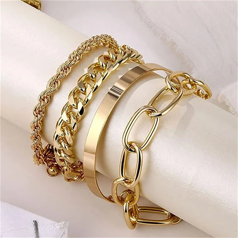 HNSP 4-piece Stainless Steel Bracelet Set For Women Jewelry Female Hand Chain Accessories