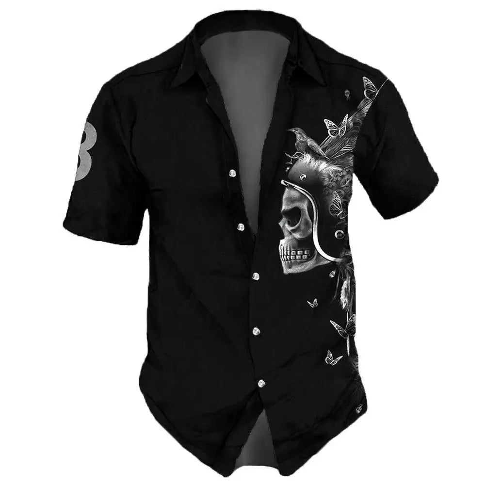 2023 Skull Men's Shirts Lapel Streetwear Vintage Shirt For Men Street Hip Hop Short Sleeve Top Party Summer Men Hawaiian Shirts