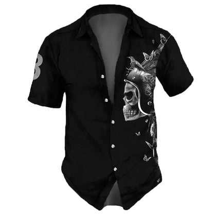 2023 Skull Men's Shirts Lapel Streetwear Vintage Shirt For Men Street Hip Hop Short Sleeve Top Party Summer Men Hawaiian Shirts