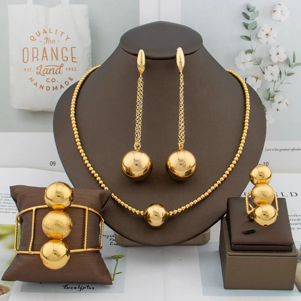 African Gold Color Jewelry Set for Women Luxury Necklace Earrings Bangle Ring Italy Bridal Wedding Costumes Jewellery Party Gift