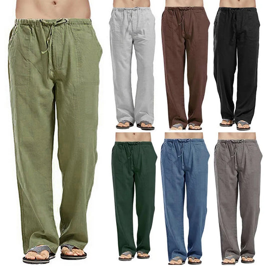 Men Linen Pants Streetwear Loose Straight Party Pant Elastic Waists Trousers Fahion Casual Beach Daliy Cool Breathable Plus Size