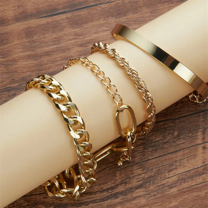 HNSP 4-piece Stainless Steel Bracelet Set For Women Jewelry Female Hand Chain Accessories